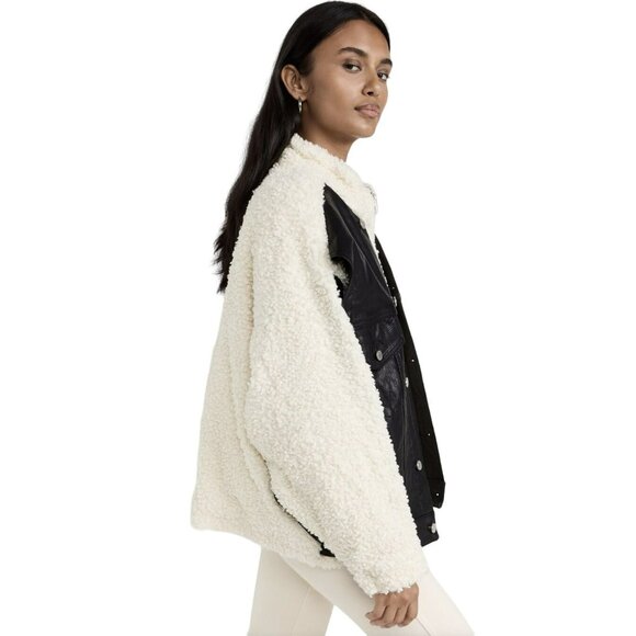 Blank NYC Fresh Air Sherpa Faux Leather Trucker Jacket Sz Large NWT - Picture 2 of 9